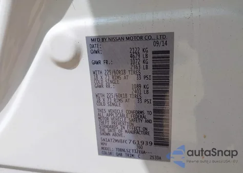 2015 Nissan Rogue Sl из США, поврежденный, VIN 5N1AT2MV8FC761939